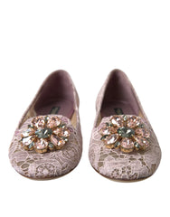 Dolce & Gabbana Pink Lace Crystal Ballet Flats Loafers Shoes - EU35.5/US5 - Flats