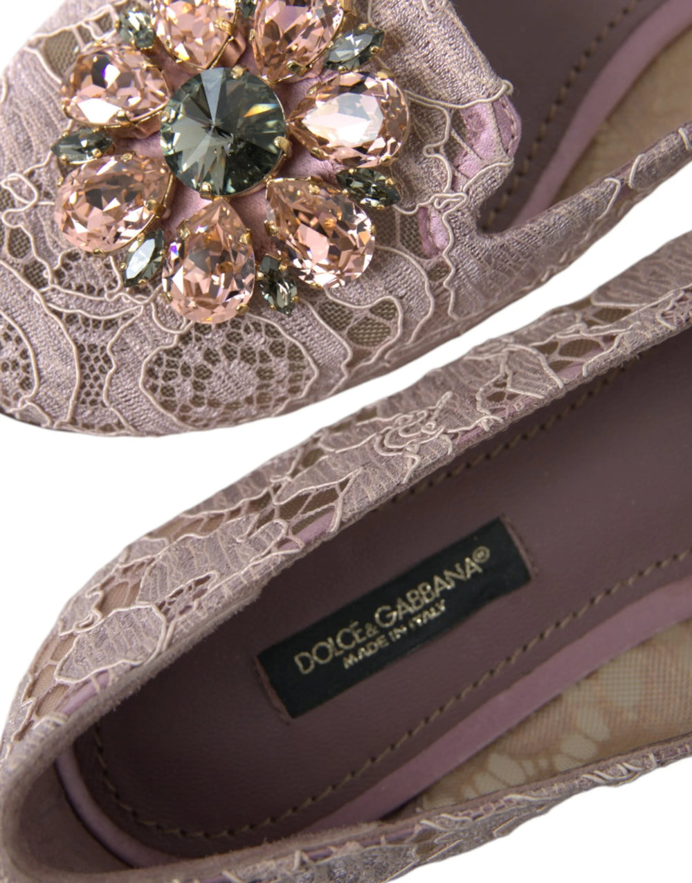 Dolce & Gabbana Pink Lace Crystal Ballet Flats Loafers Shoes - EU35.5/US5 - Flats