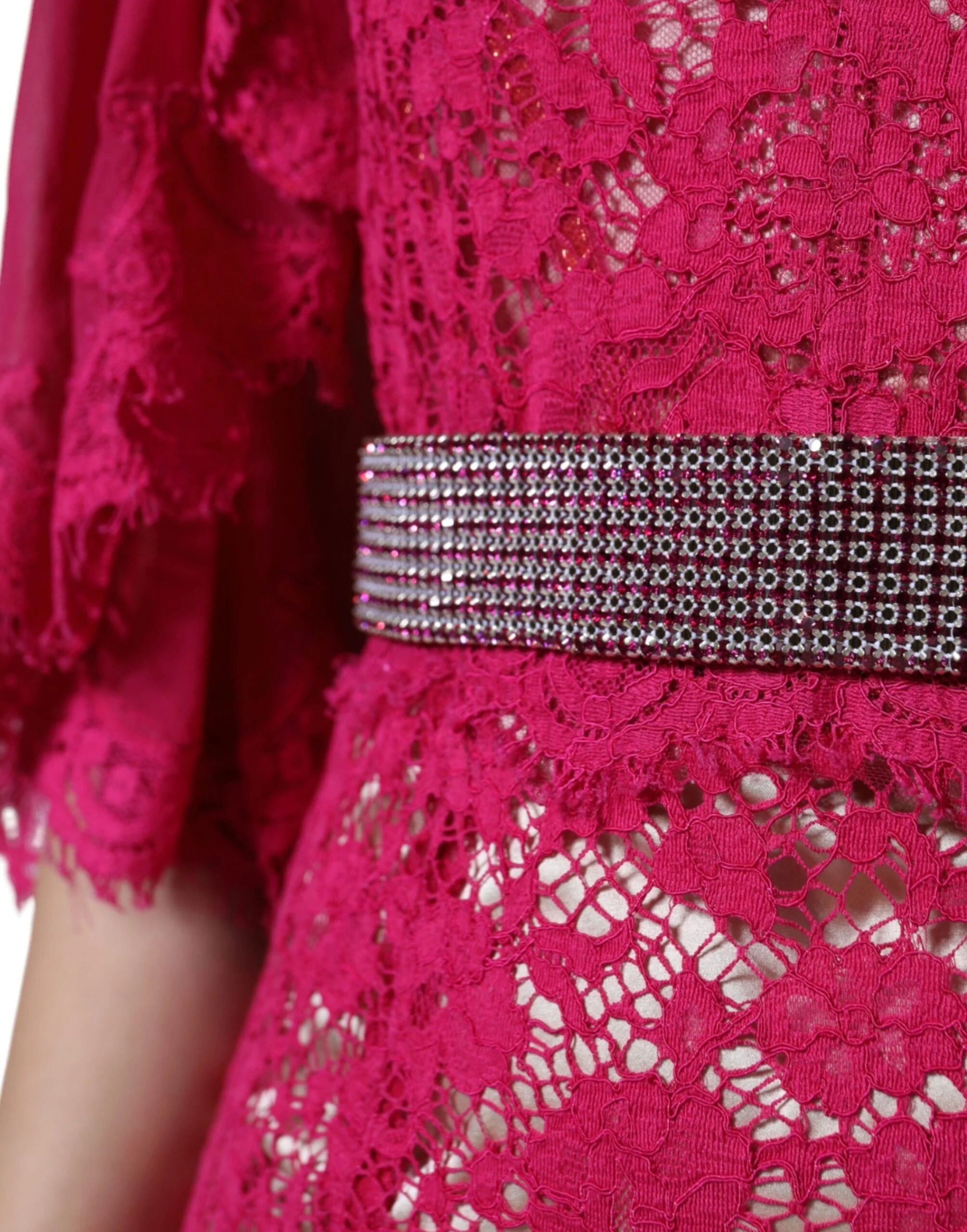 Dolce & Gabbana Pink Lace Crystal Sheath Long Gown Dress - IT42|M