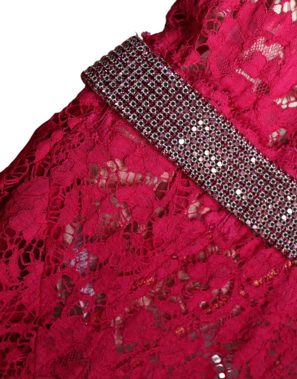 Dolce & Gabbana Pink Lace Crystal Sheath Long Gown Dress - IT42|M