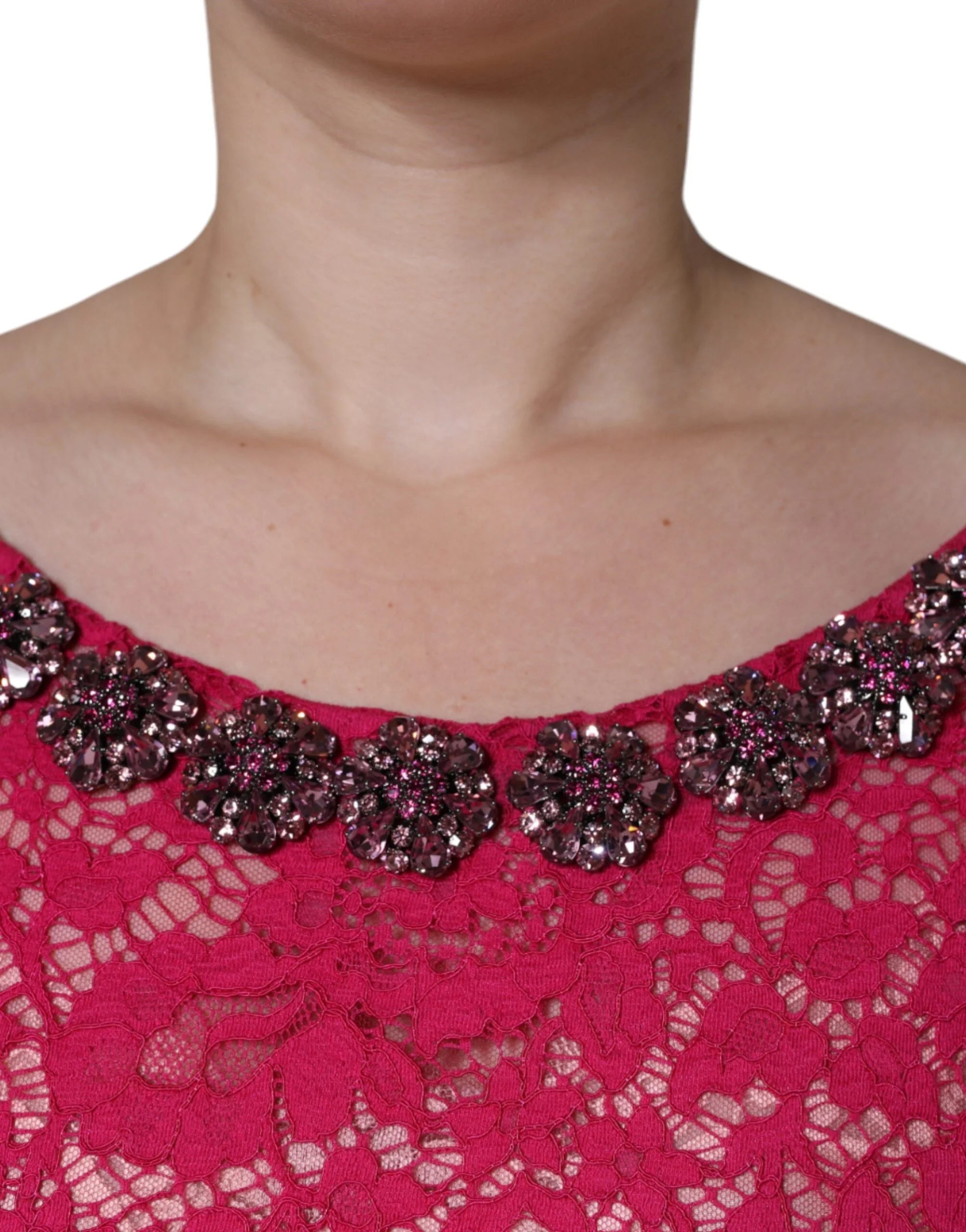 Dolce & Gabbana Pink Lace Crystal Sheath Long Gown Dress - IT42|M