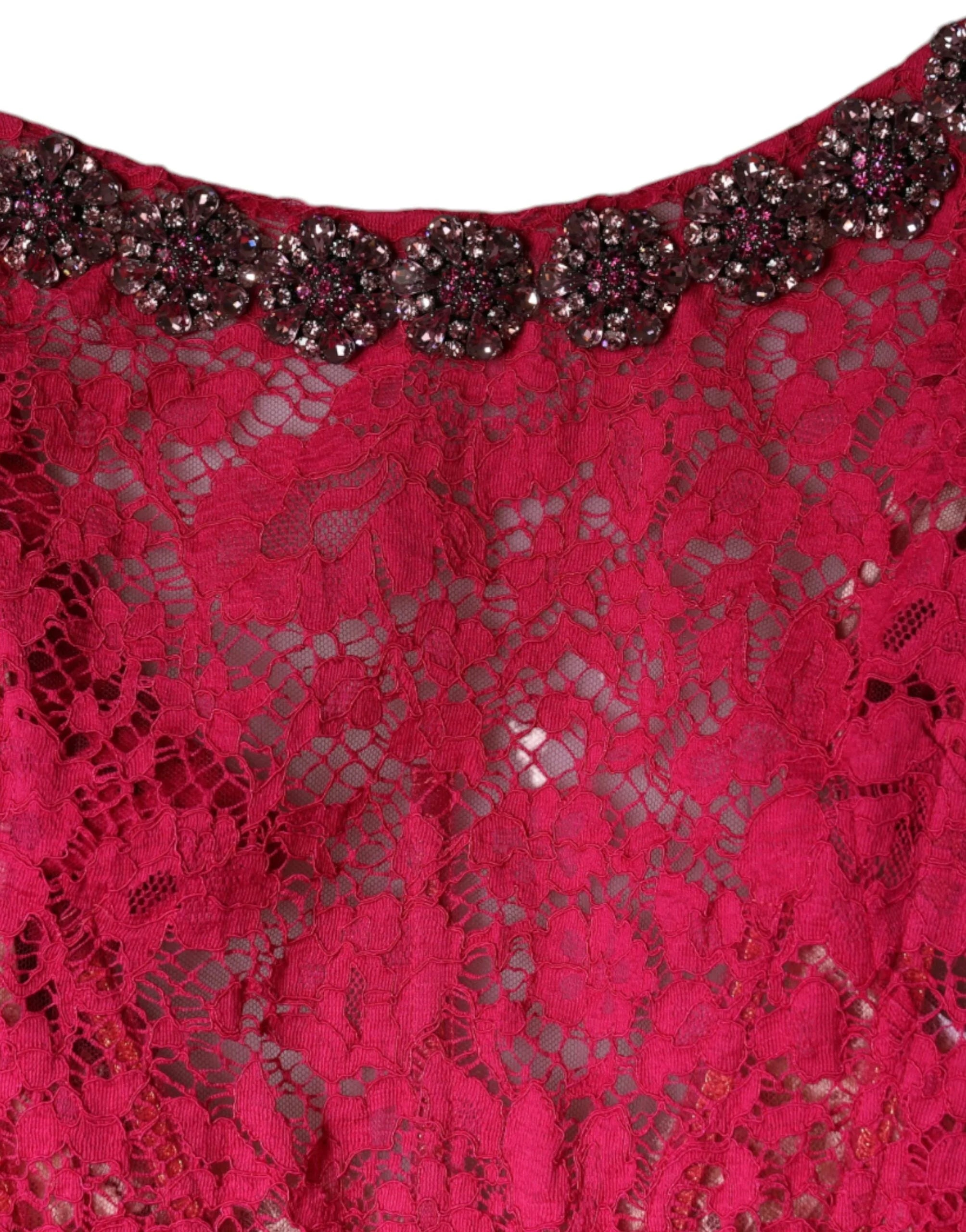 Dolce & Gabbana Pink Lace Crystal Sheath Long Gown Dress - IT42|M