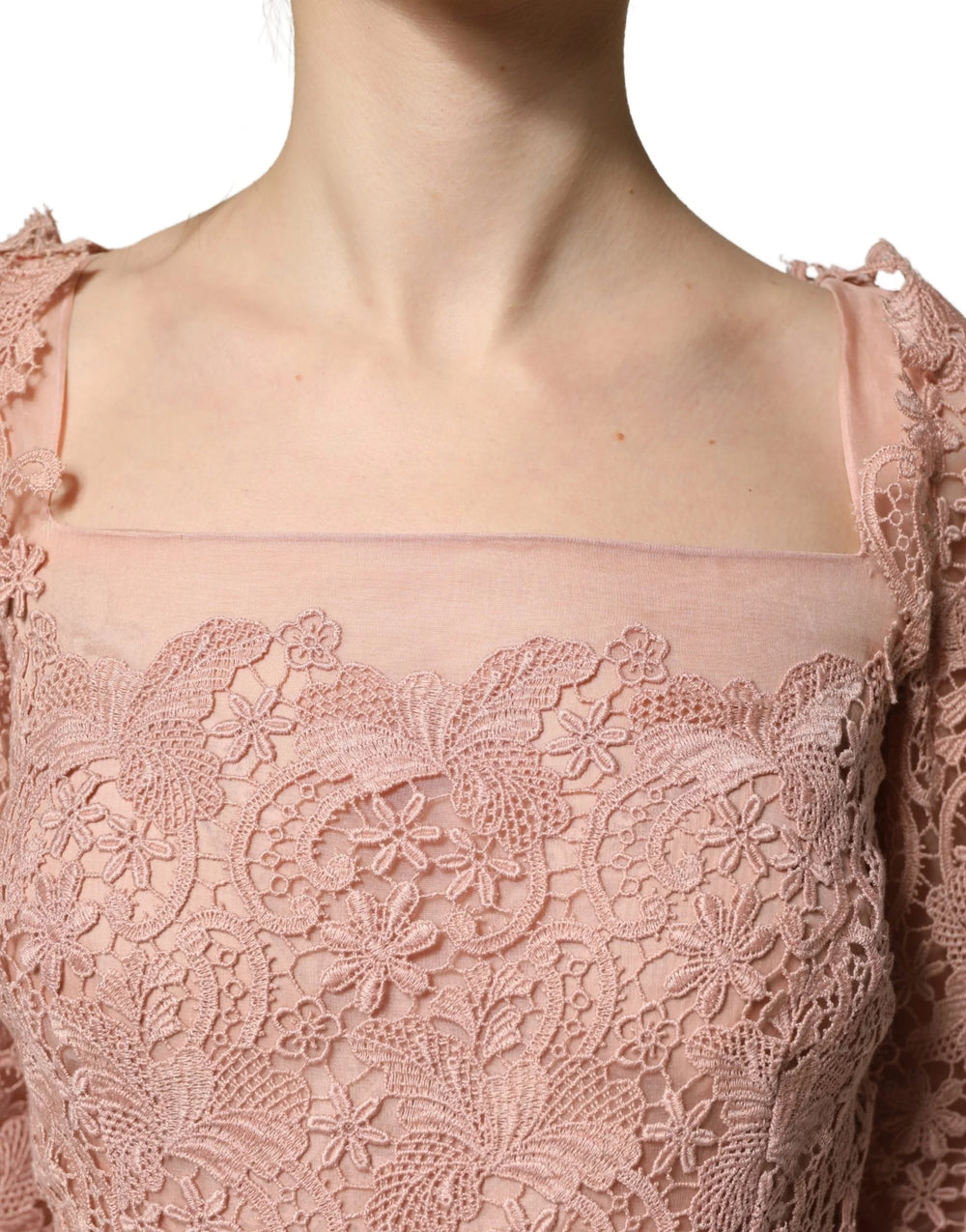 Dolce & Gabbana Pink Lace Long-Sleeved Evening Gown Dress - IT36|XXS