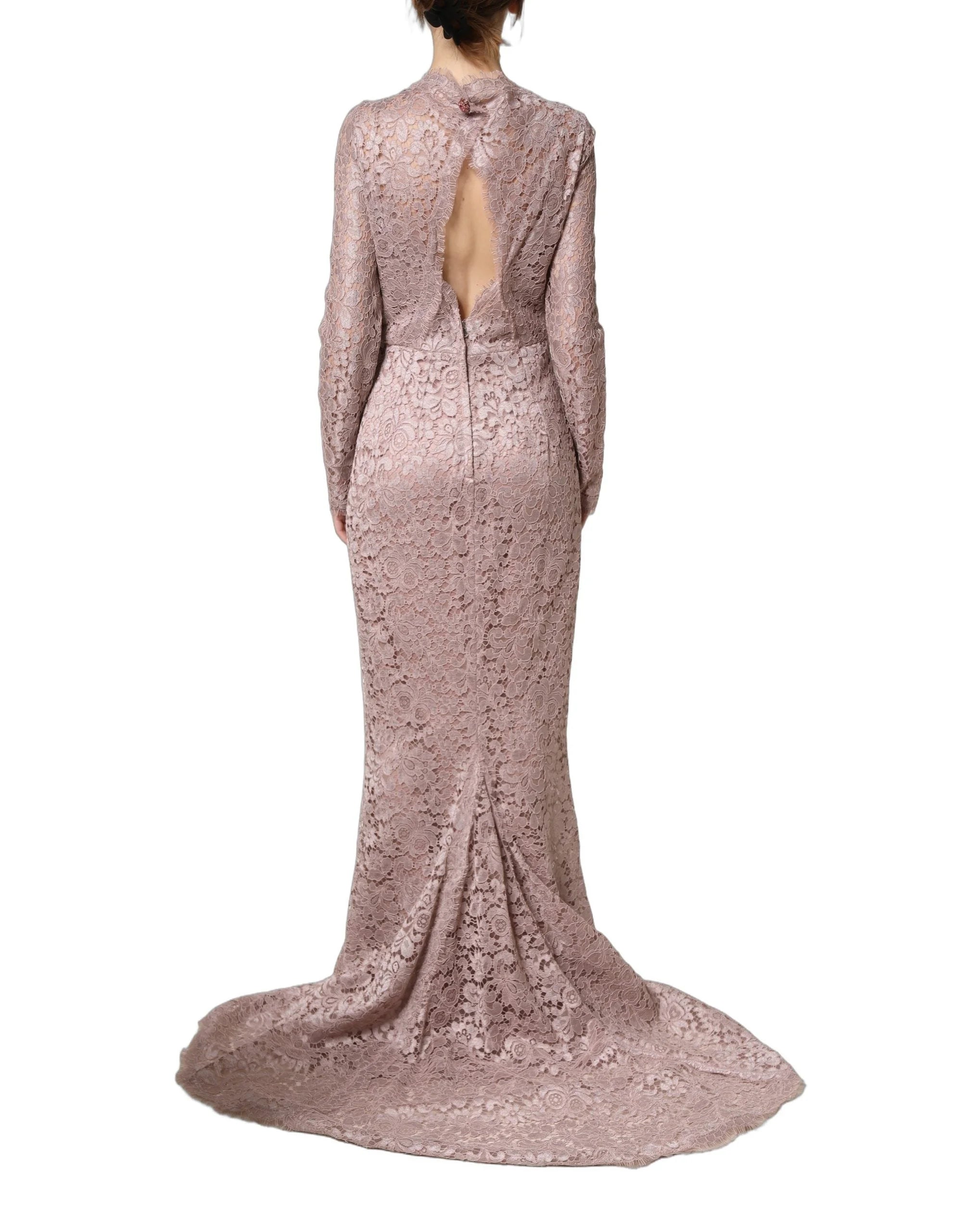 Dolce & Gabbana Pink Lace Long Sleeves Evening Gown Dress - IT38 | XS
