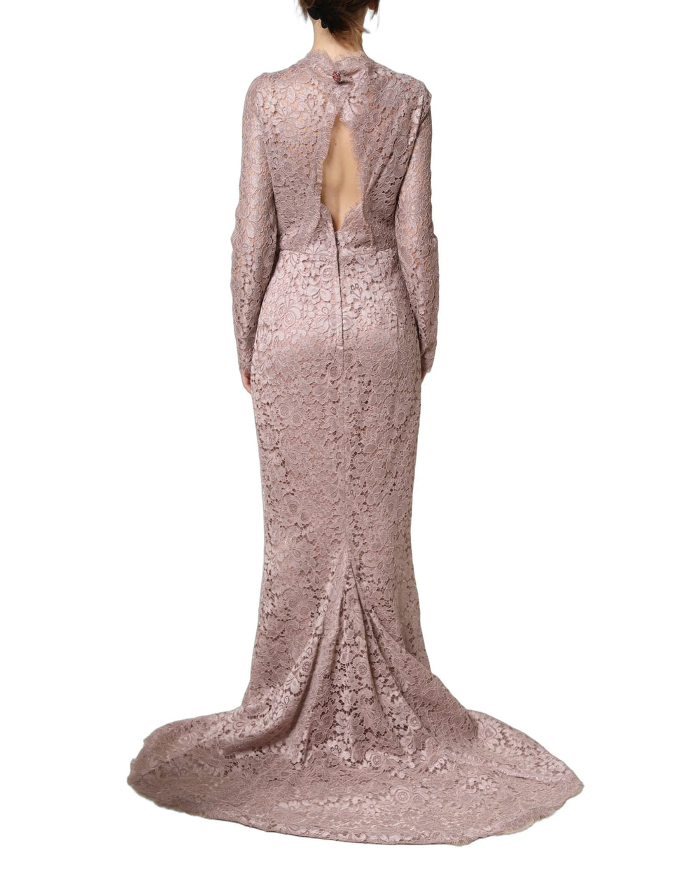 Dolce & Gabbana Pink Lace Long Sleeves Evening Gown Dress - IT38 | XS