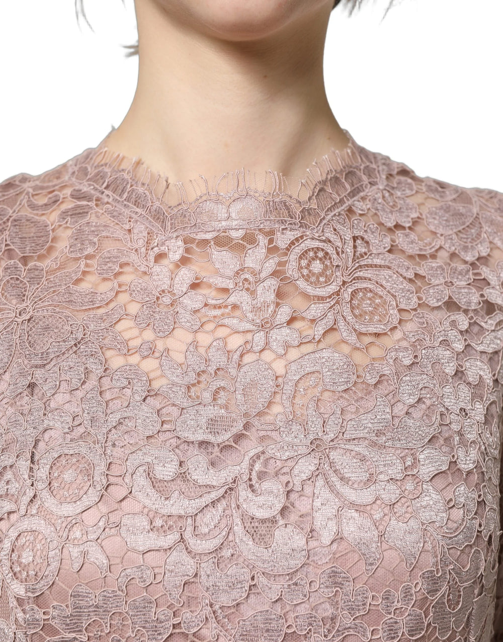 Dolce & Gabbana Pink Lace Long Sleeves Evening Gown Dress - IT38 | XS
