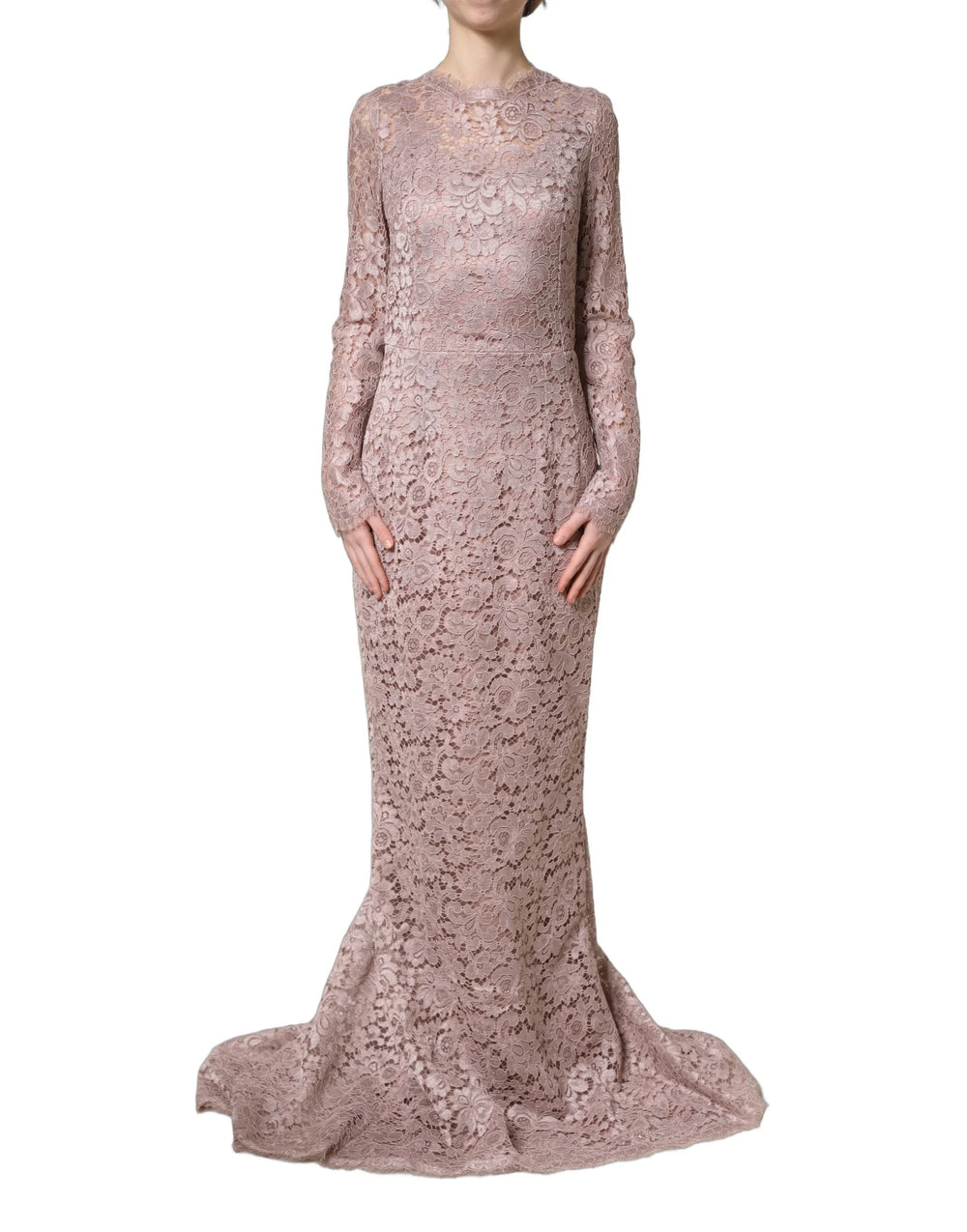 Dolce & Gabbana Pink Lace Long Sleeves Evening Gown Dress - IT38 | XS