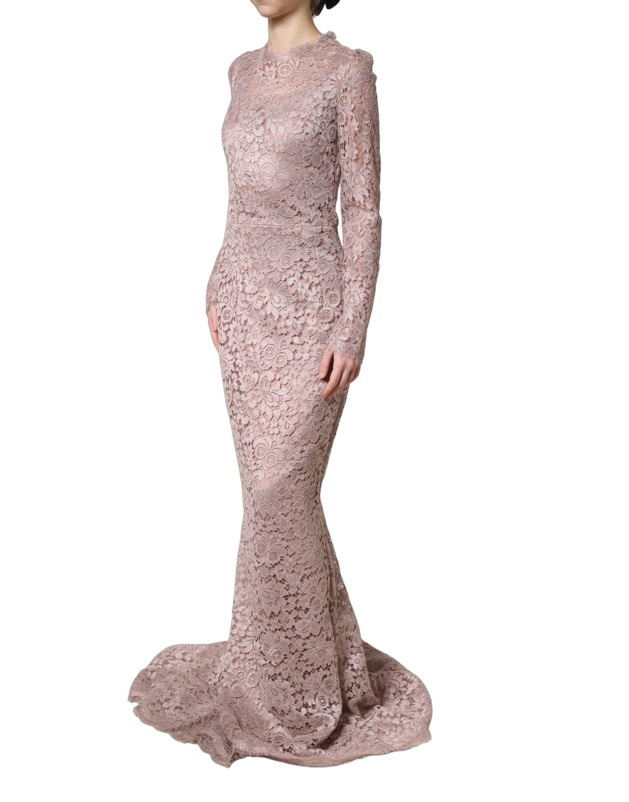 Dolce & Gabbana Pink Lace Long Sleeves Evening Gown Dress - IT38 | XS