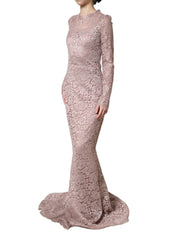 Dolce & Gabbana Pink Lace Long Sleeves Evening Gown Dress - IT38 | XS