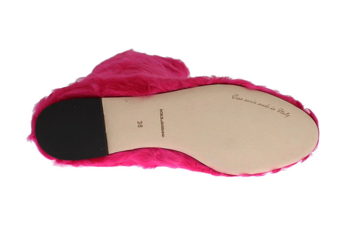 Dolce & Gabbana Pink Lamb Fur Leather Flat Boots - EU38/US7.5