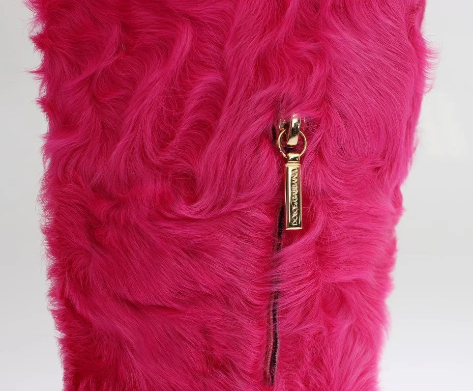 Dolce & Gabbana Pink Lamb Fur Leather Flat Boots - EU38/US7.5