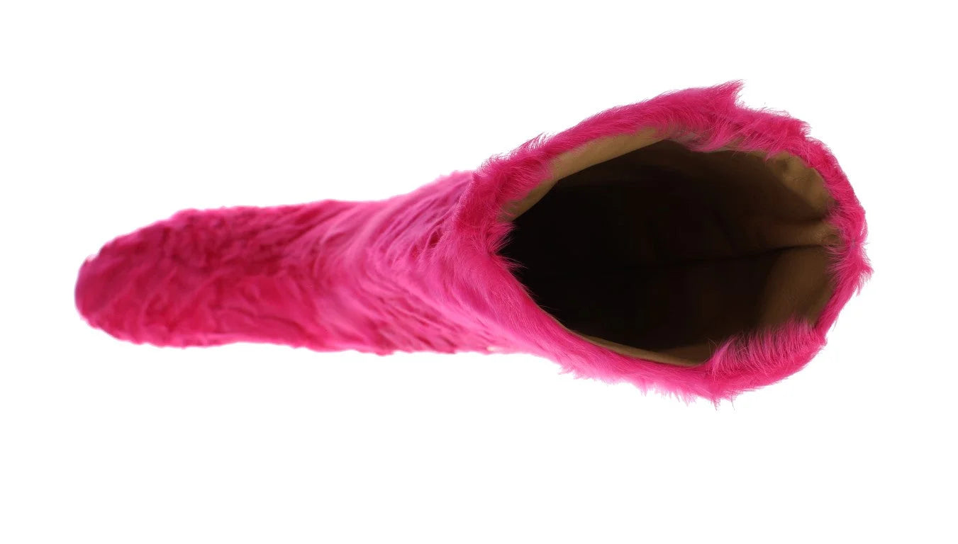 Dolce & Gabbana Pink Lamb Fur Leather Flat Boots - EU38/US7.5