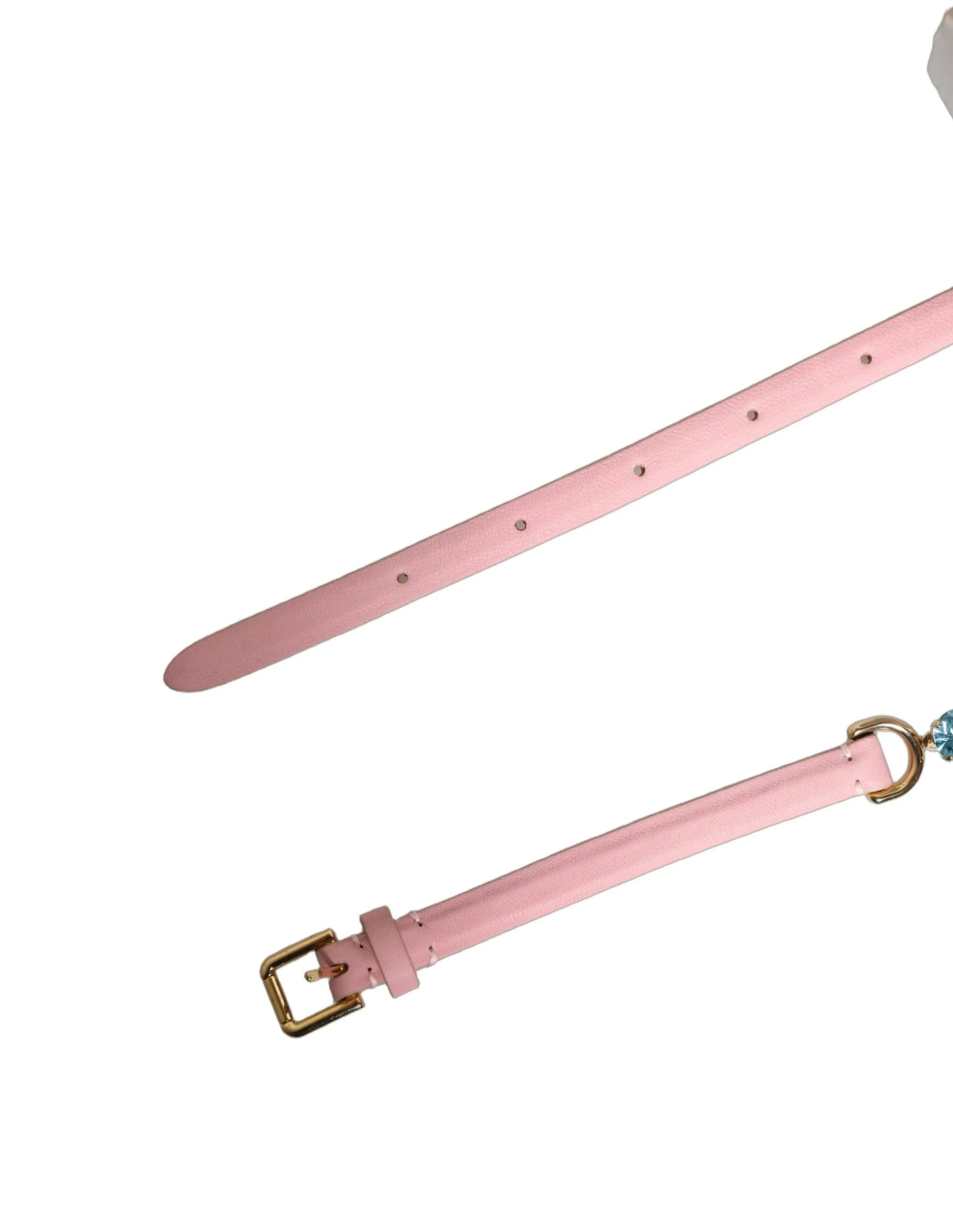Dolce & Gabbana Pink Leather Crystal Chain Embellished Belt - 95 cm / 38 Inches