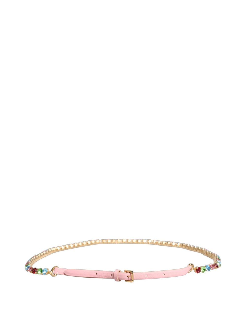 Dolce & Gabbana Pink Leather Crystal Chain Embellished Belt - 95 cm / 38 Inches
