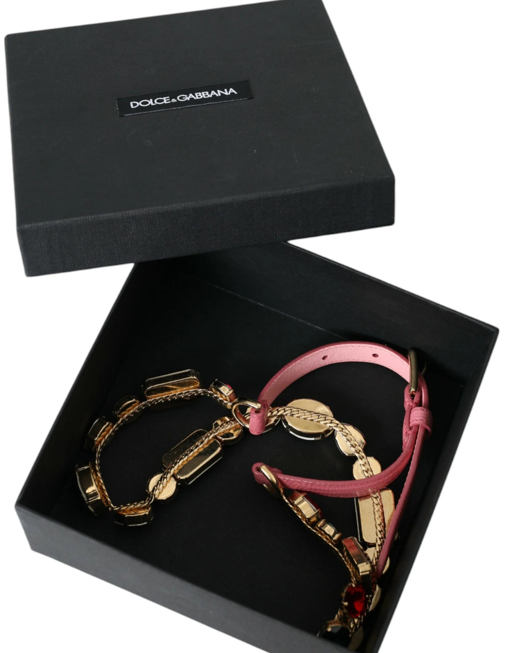 Dolce & Gabbana Pink Leather Crystal Chain Embellished Belt - Belts