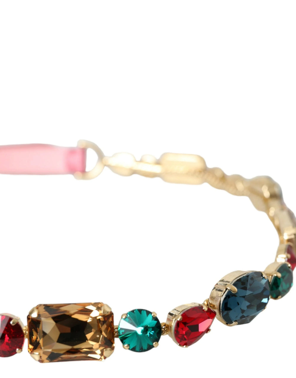 Dolce & Gabbana Pink Leather Crystal Chain Embellished Belt - Belts