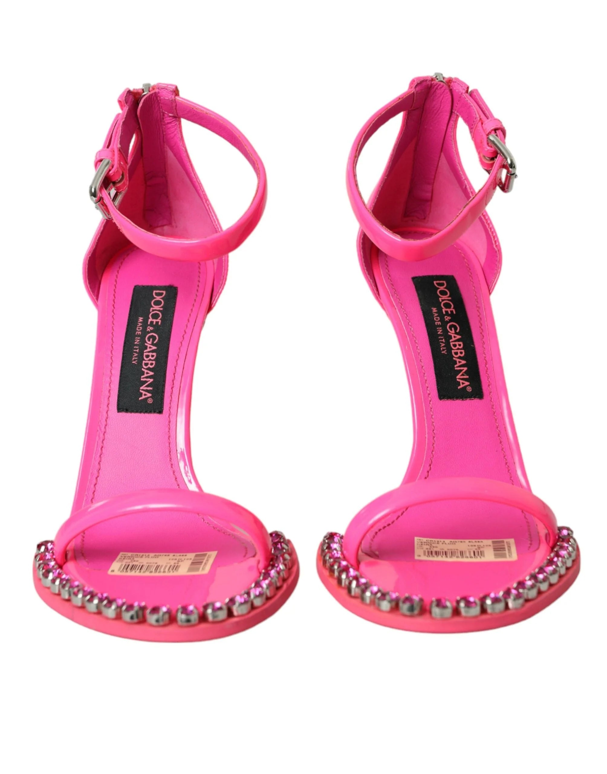 Dolce & Gabbana Pink Leather Crystal Heels Sandals Shoes - EU39/US8.5 - Sandals