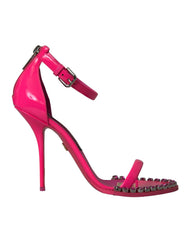 Dolce & Gabbana Pink Leather Crystal Heels Sandals Shoes - EU39/US8.5 - Sandals