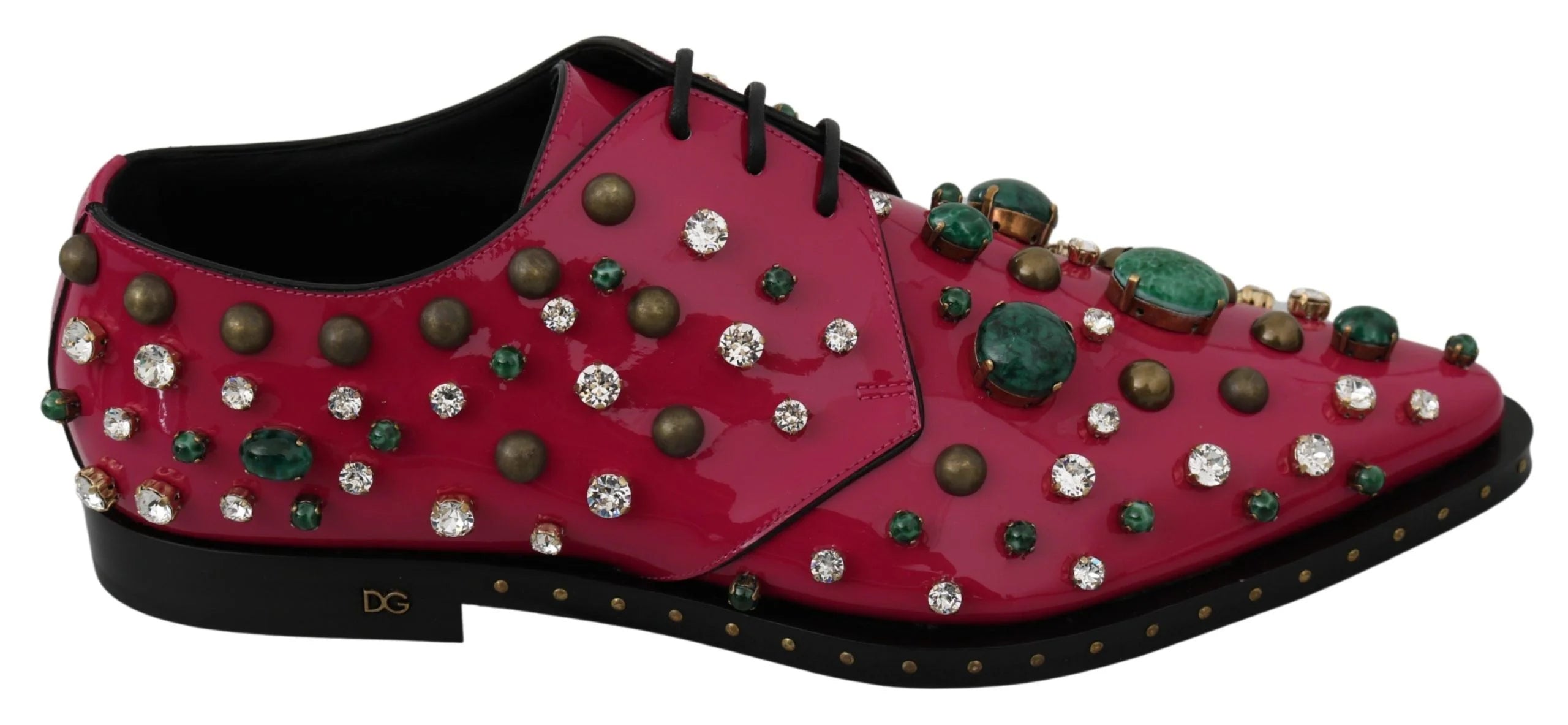 Dolce & Gabbana Pink Leather Crystals Dress Broque Shoes - EU41/US10.5