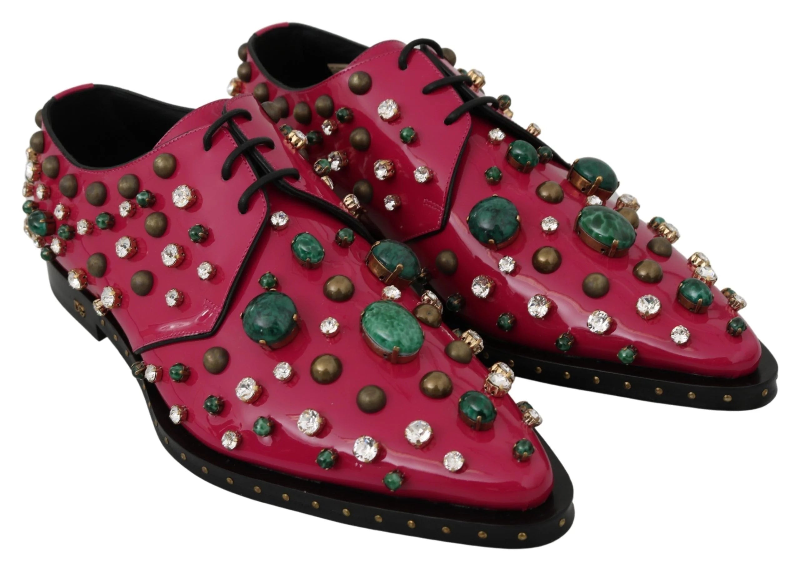 Dolce & Gabbana Pink Leather Crystals Dress Broque Shoes - EU41/US10.5