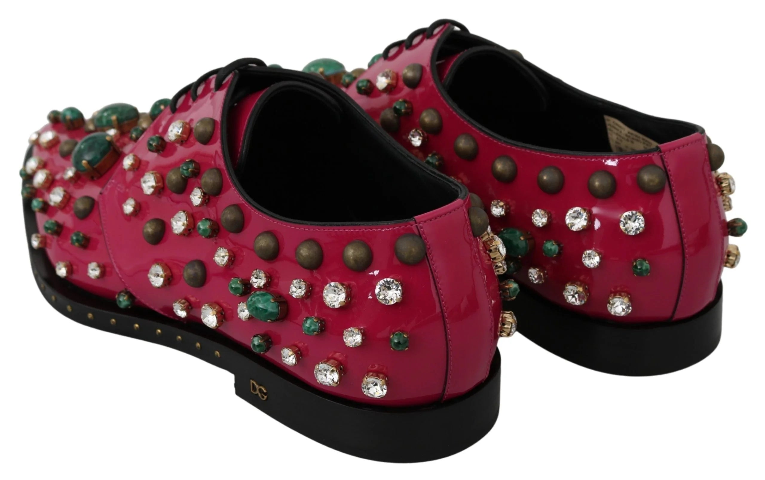 Dolce & Gabbana Pink Leather Crystals Dress Broque Shoes - EU41/US10.5 - Flats