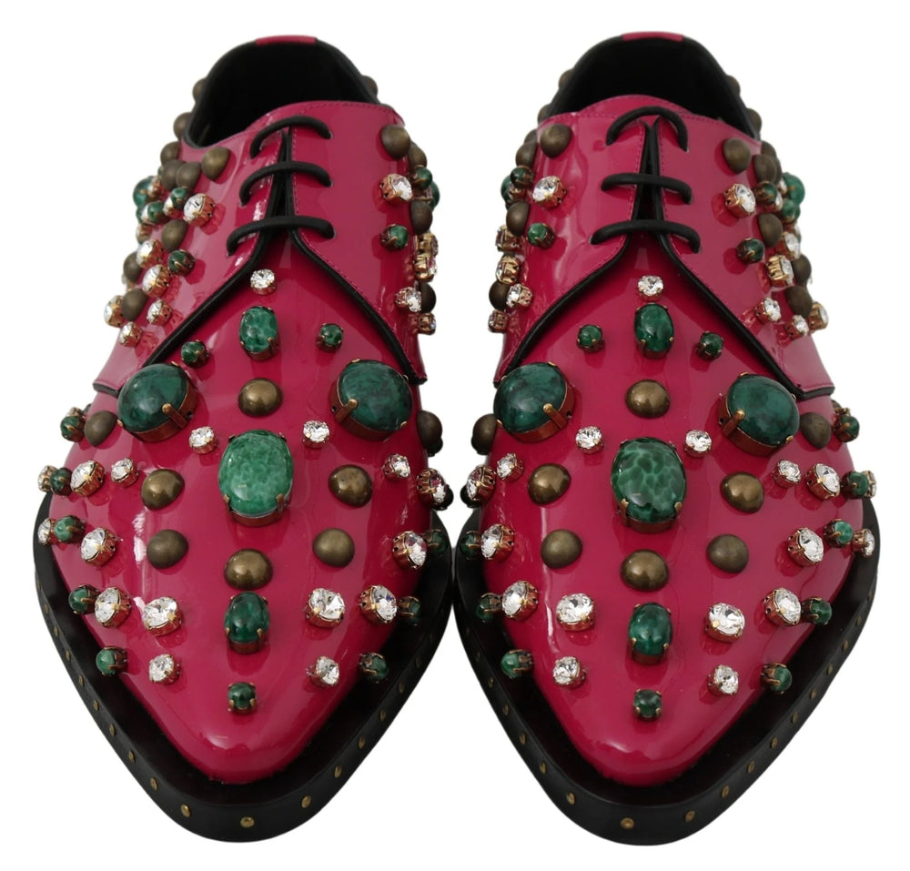 Dolce & Gabbana Pink Leather Crystals Dress Broque Shoes - EU41/US10.5 - Flats