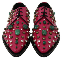 Dolce & Gabbana Pink Leather Crystals Dress Broque Shoes - EU41/US10.5 - Flats