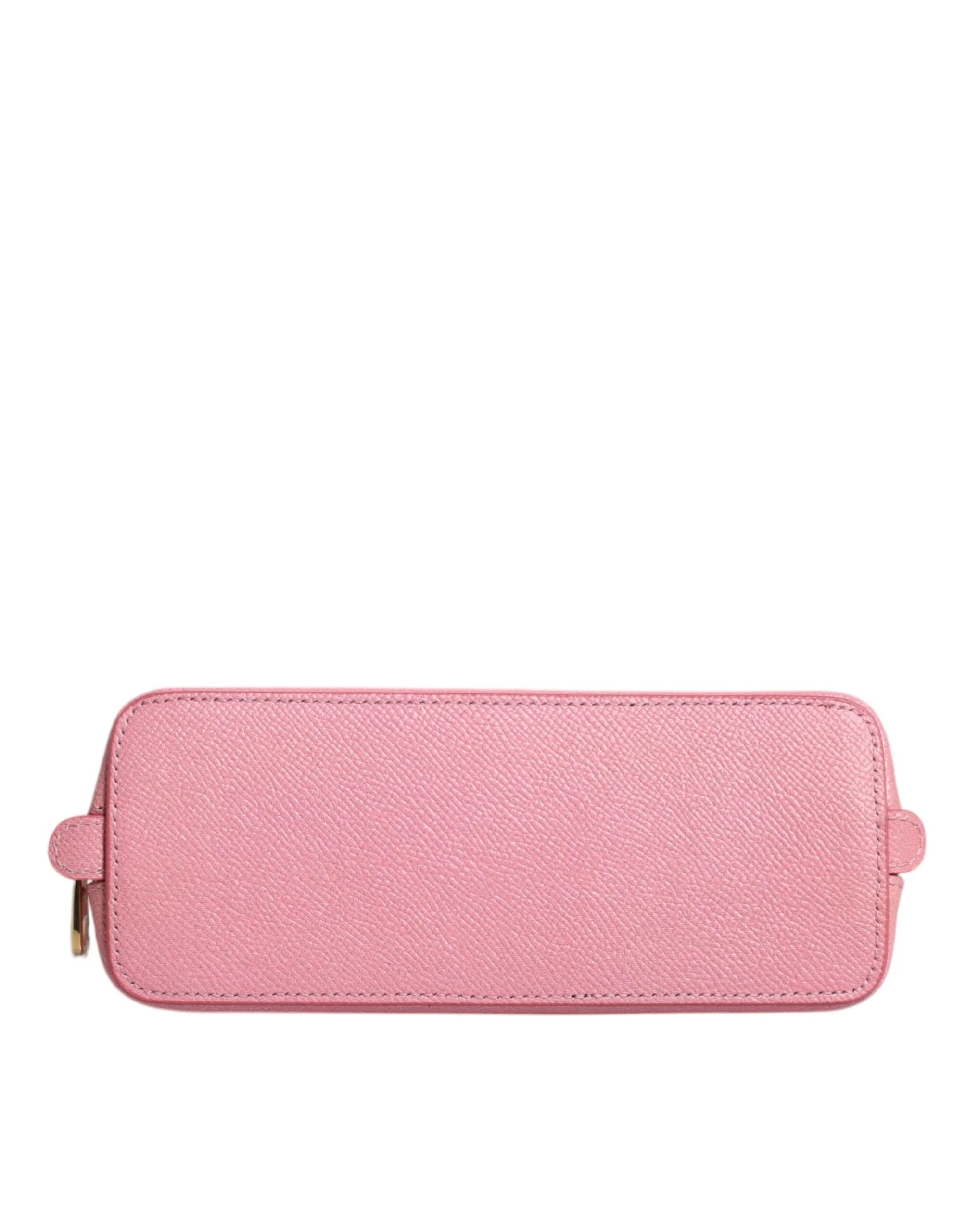 Dolce & Gabbana Pink Leather DG Logo Zip Around Hand Purse Pouch Wallet - Wallets