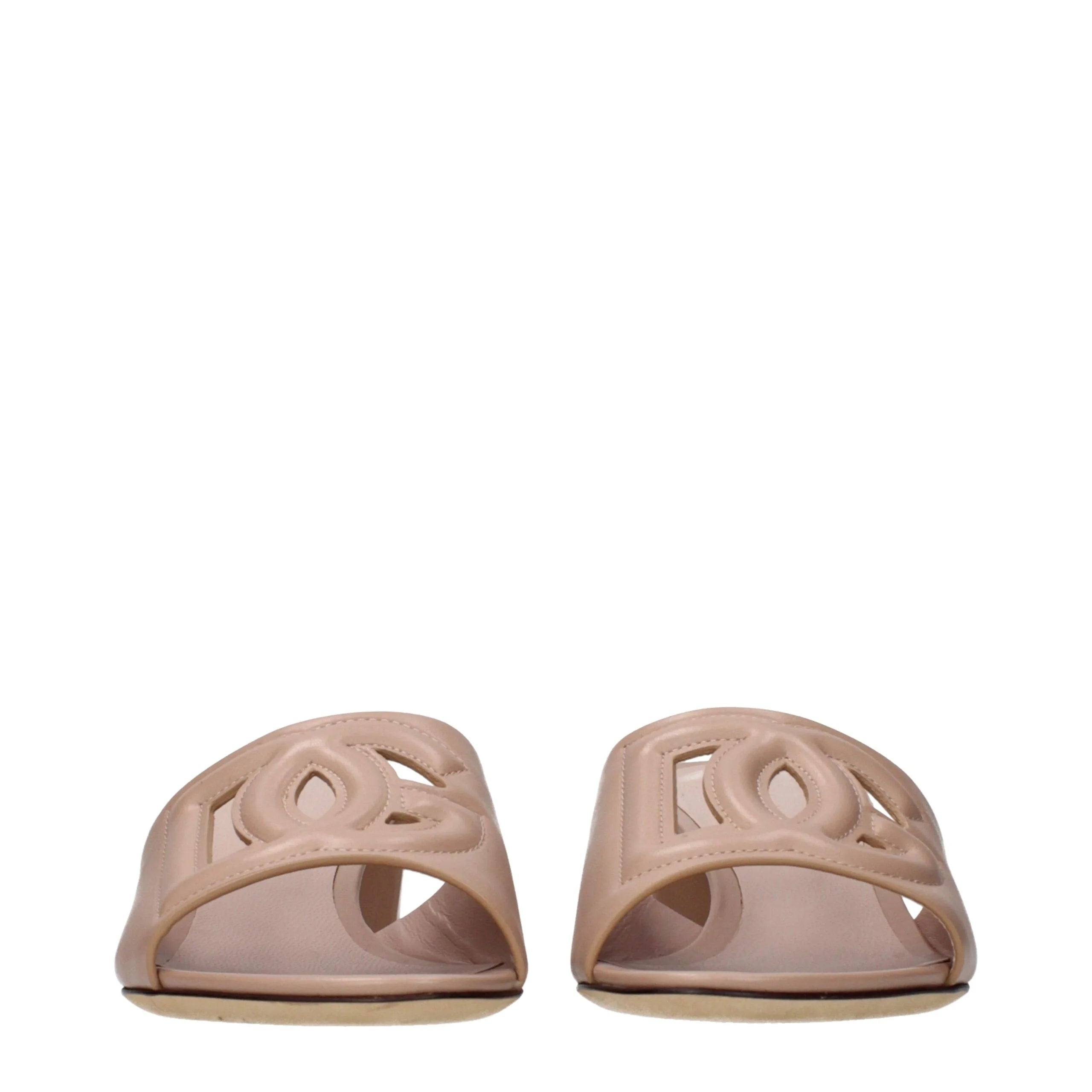 Dolce & Gabbana Pink Leather Flat Sandals - EU36/US6