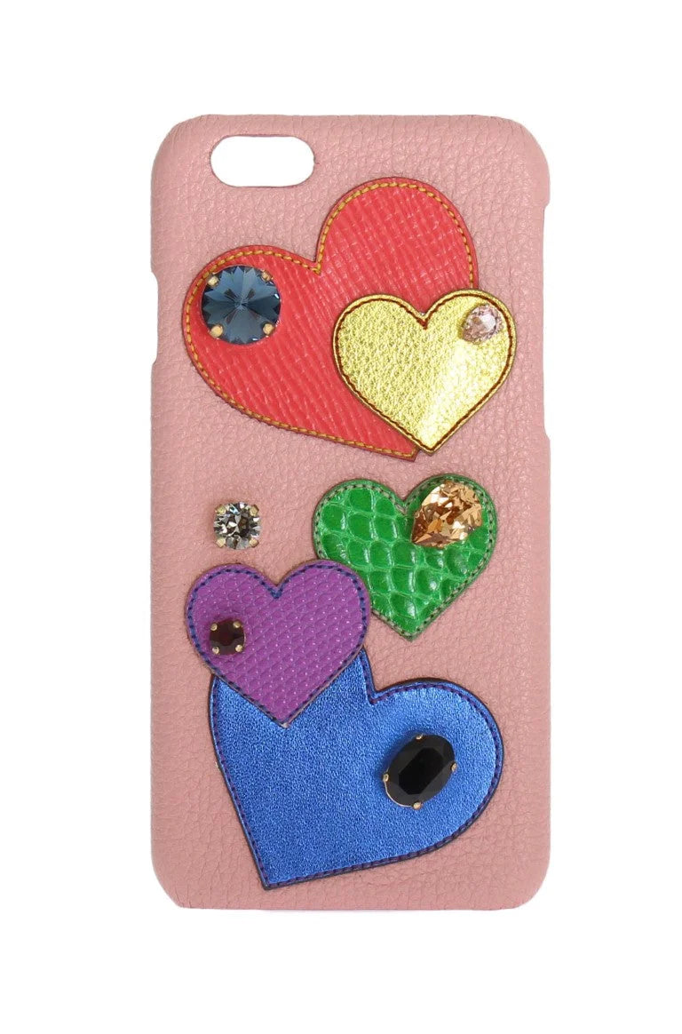 Dolce & Gabbana Pink Leather Heart Crystal Phone Case - Mobile Phone Cases