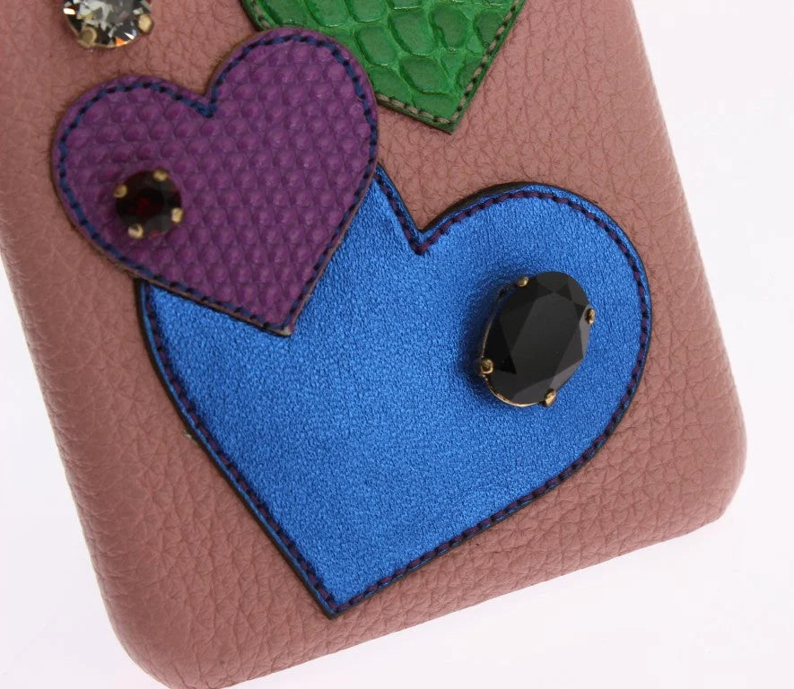 Dolce & Gabbana Pink Leather Heart Crystal Phone Case - Mobile Phone Cases