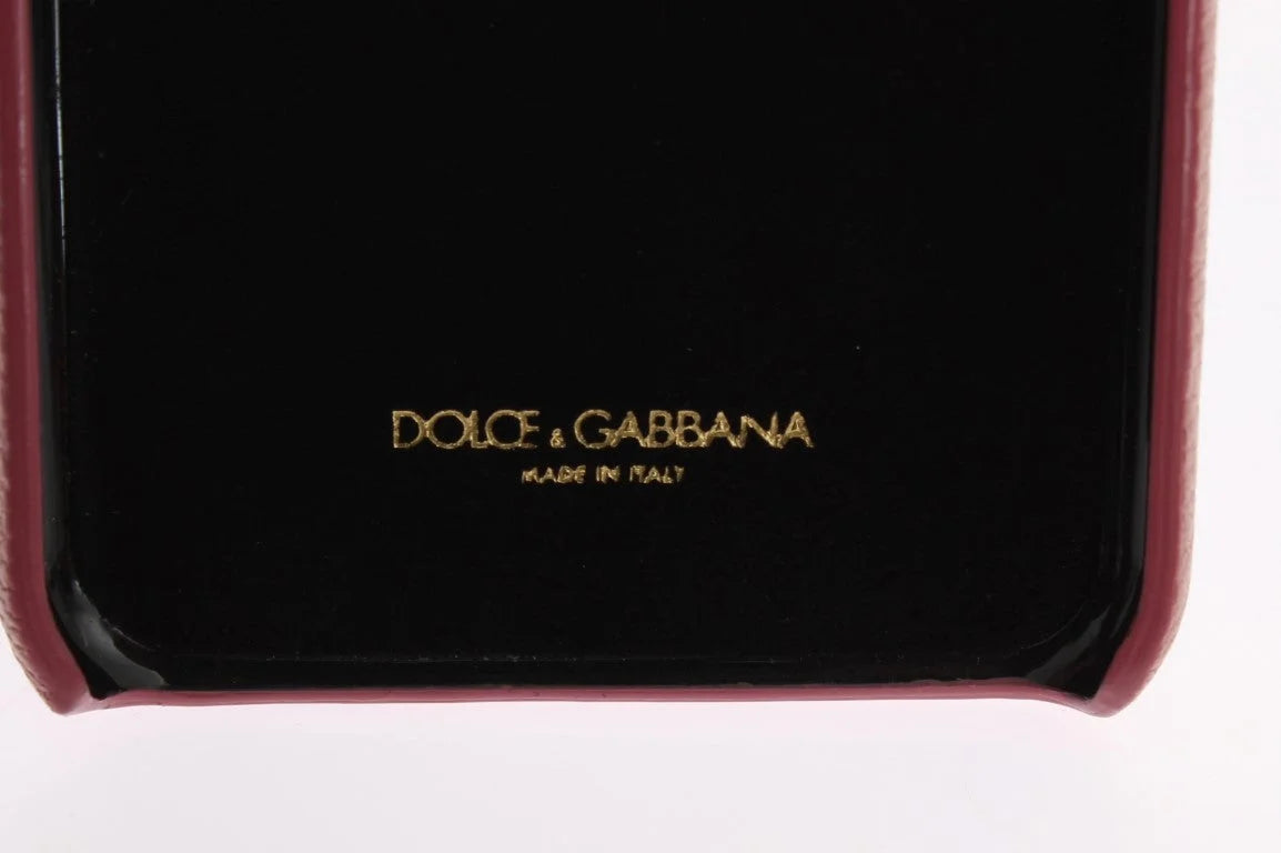 Dolce & Gabbana Pink Leather Heart Crystal Phone Case - Mobile Phone Cases
