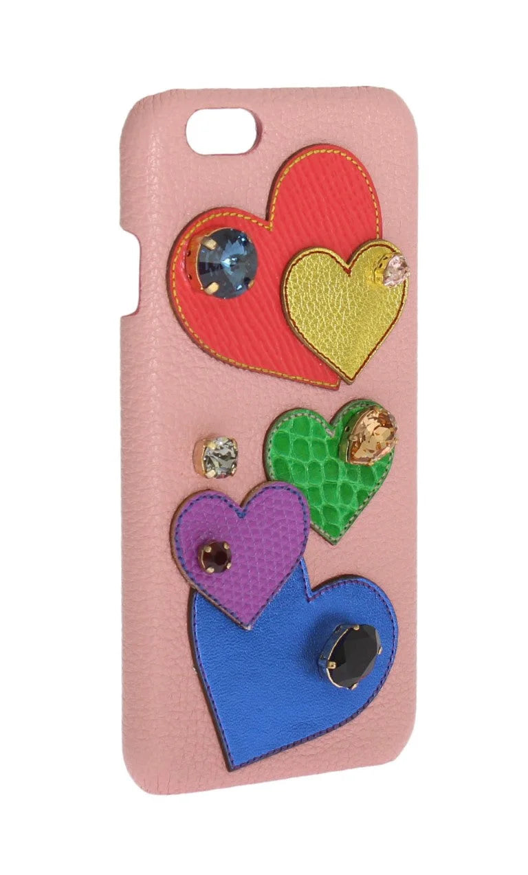 Dolce & Gabbana Pink Leather Heart Crystal Phone Case - Mobile Phone Cases