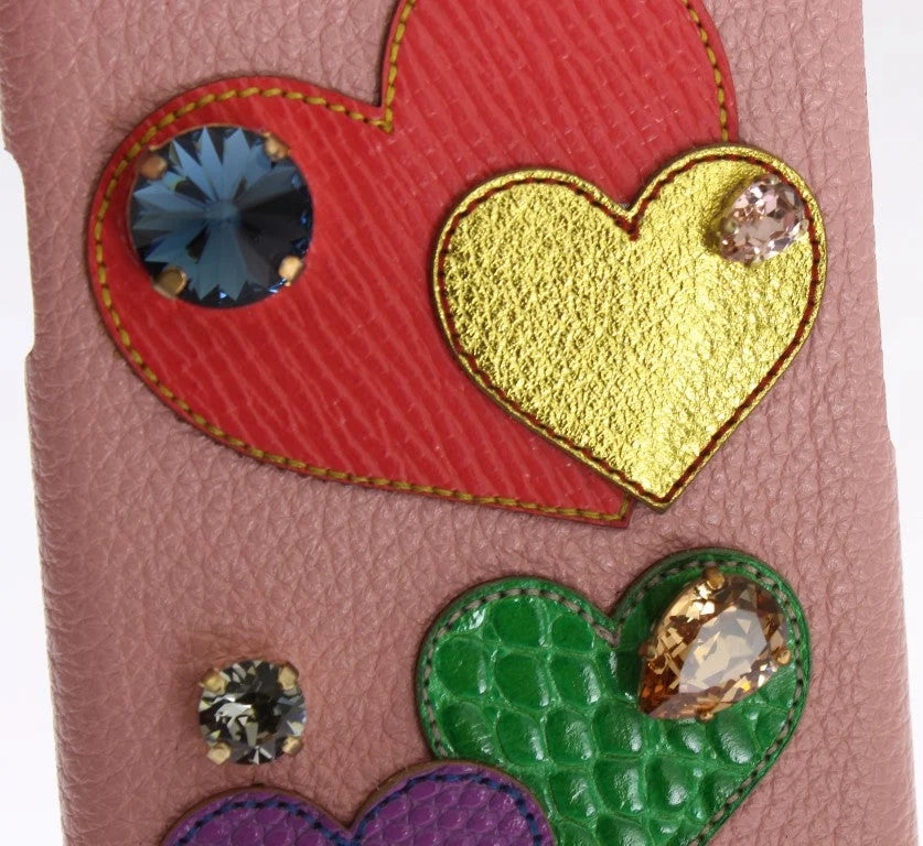 Dolce & Gabbana Pink Leather Heart Crystal Phone Case - Mobile Phone Cases