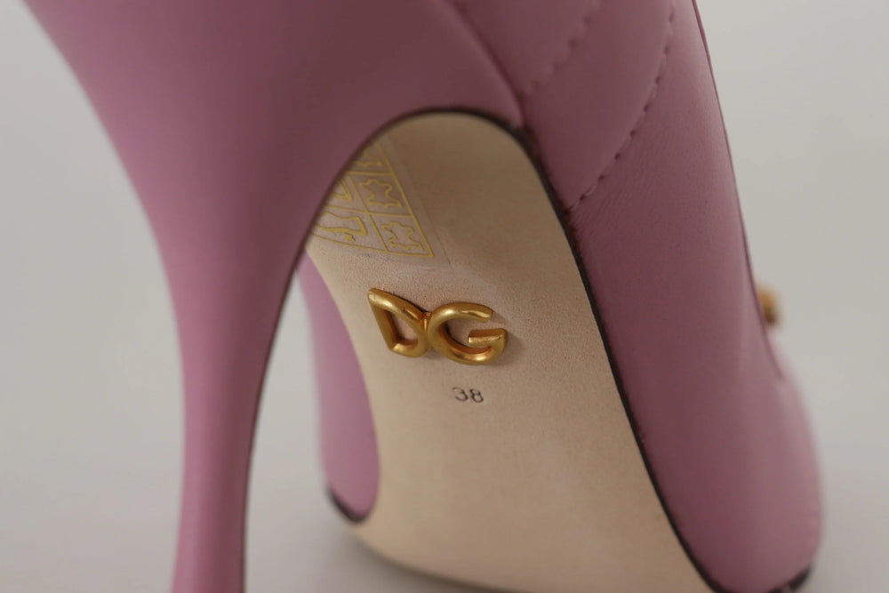 Dolce & Gabbana Pink Leather Heart DEVOTION Heels Pumps Shoes - Heels