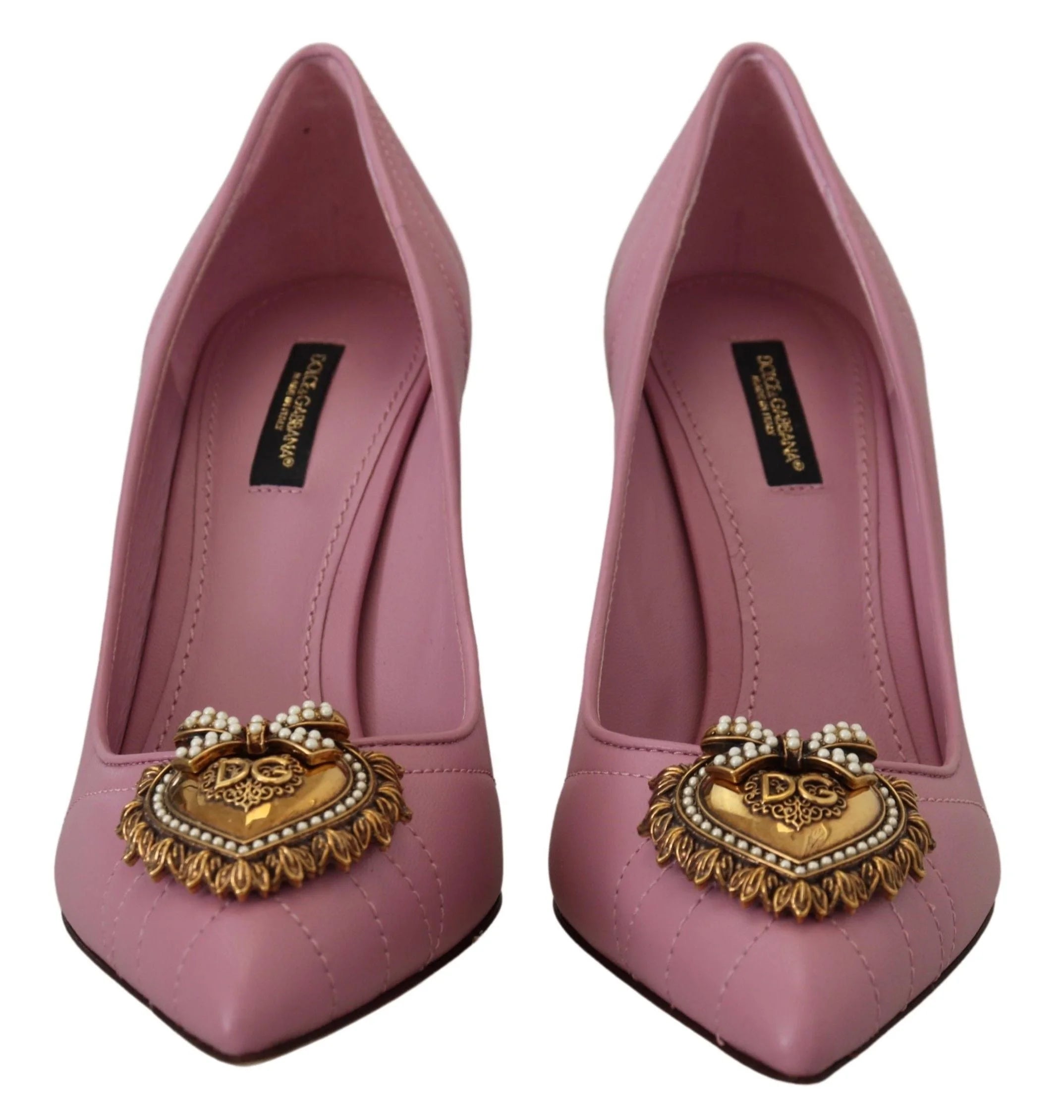 Dolce & Gabbana Pink Leather Heart DEVOTION Heels Pumps Shoes - Heels