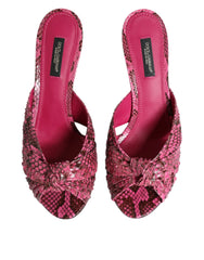Dolce & Gabbana Pink Leather Heels Slides Sandals Shoes - Heels