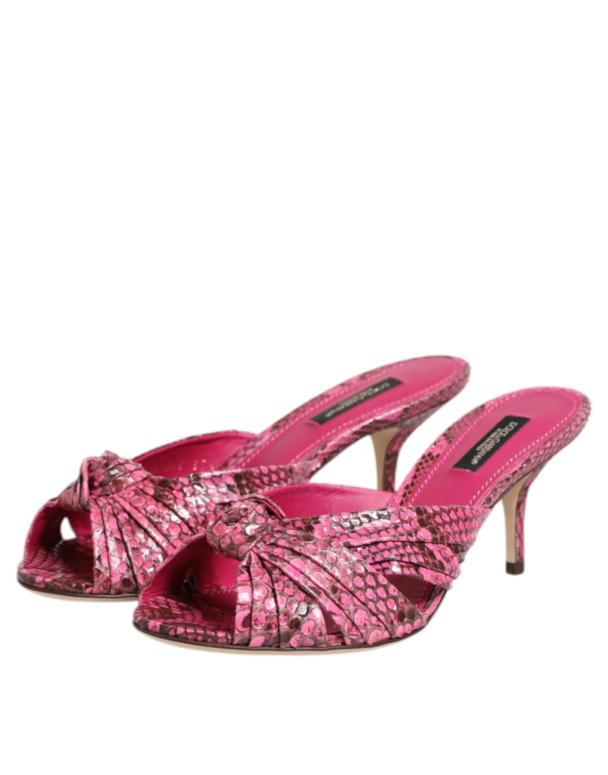 Dolce & Gabbana Pink Leather Heels Slides Sandals Shoes - Heels