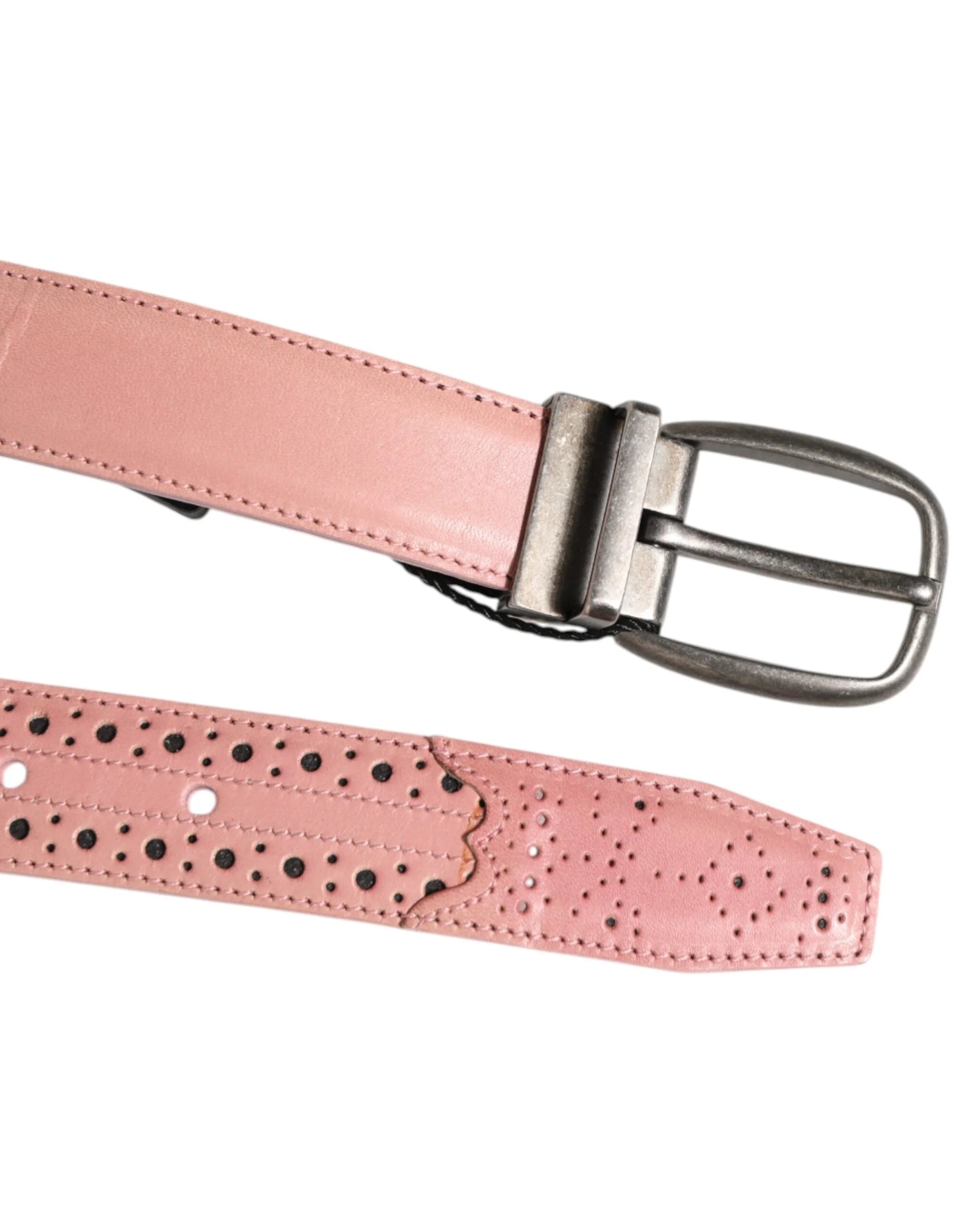 Dolce & Gabbana Pink Leather Perforated Detailing Buckle Belt - 95 cm / 38 Inches
