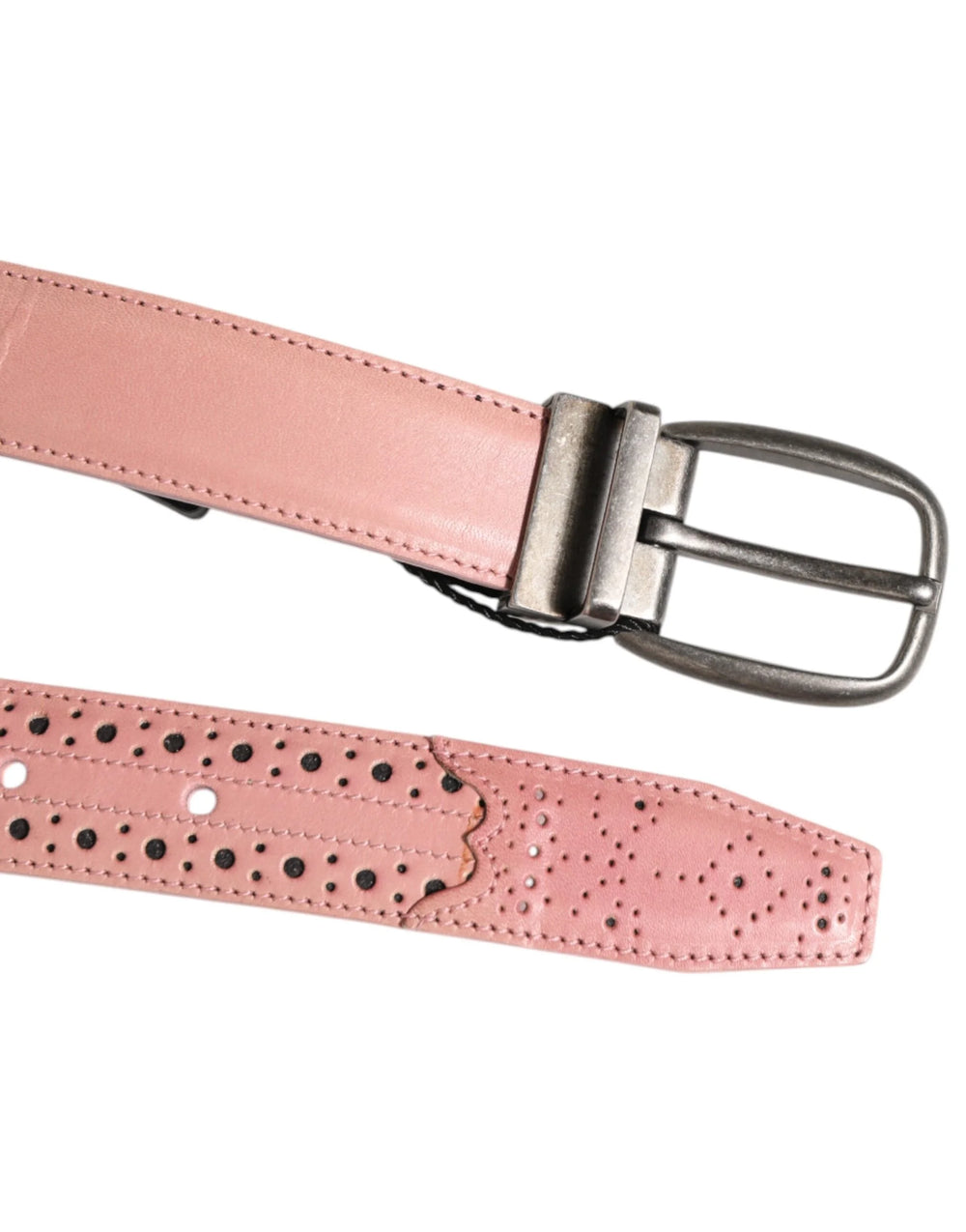Dolce & Gabbana Pink Leather Perforated Detailing Buckle Belt - 95 cm / 38 Inches