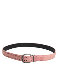 Dolce & Gabbana Pink Leather Perforated Detailing Buckle Belt - 95 cm / 38 Inches