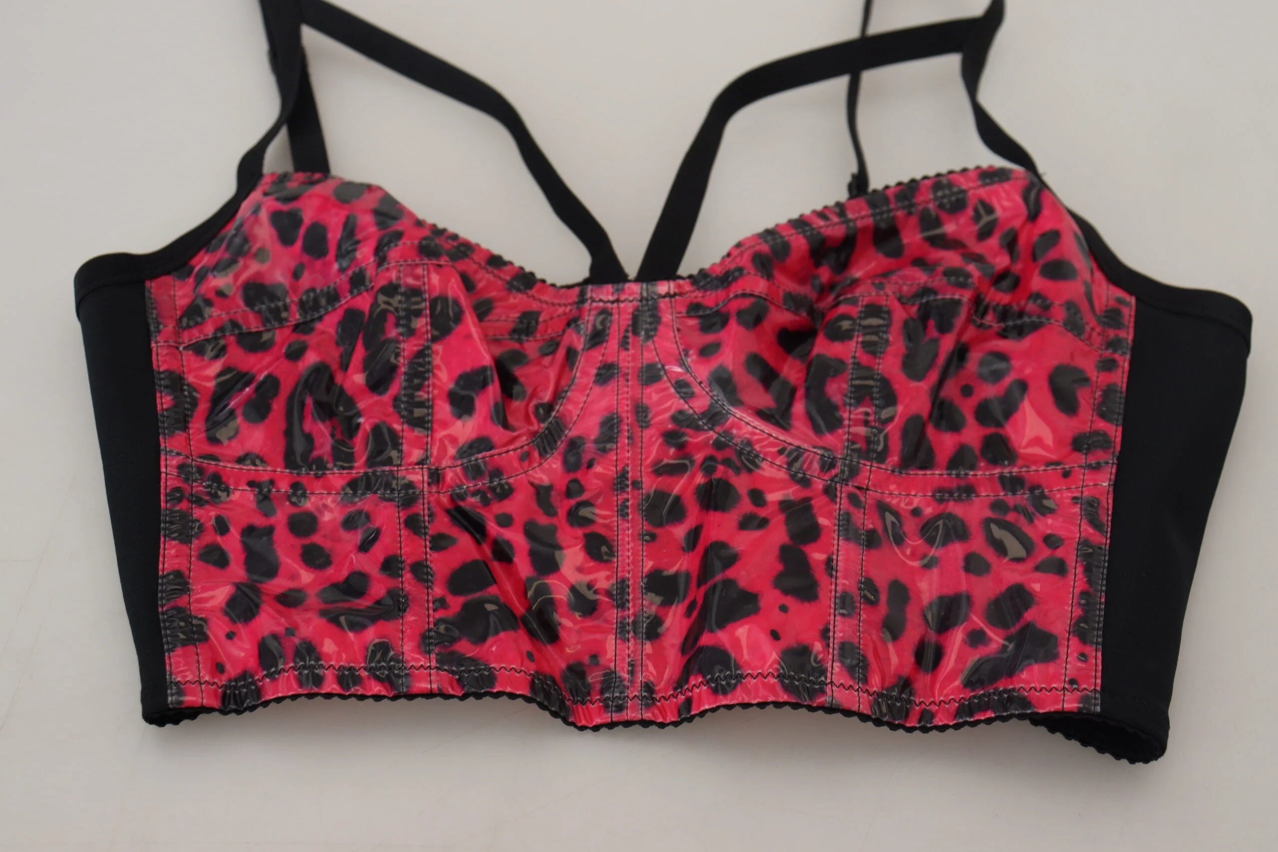 Dolce & Gabbana Pink Leopard Print Cropped Bustier Corset Top - IT40|S - Blouses
