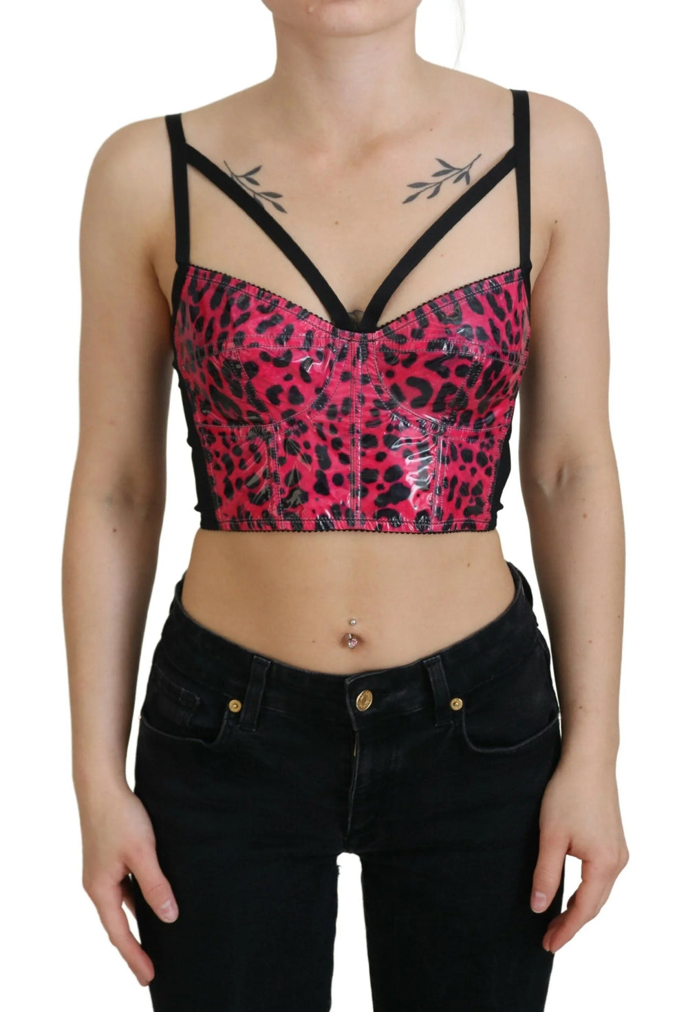 Dolce & Gabbana Pink Leopard Print Cropped Bustier Corset Top - IT40|S - Blouses