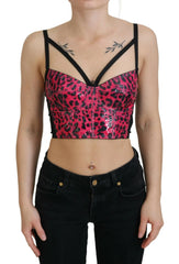 Dolce & Gabbana Pink Leopard Print Cropped Bustier Corset Top - IT40|S - Blouses