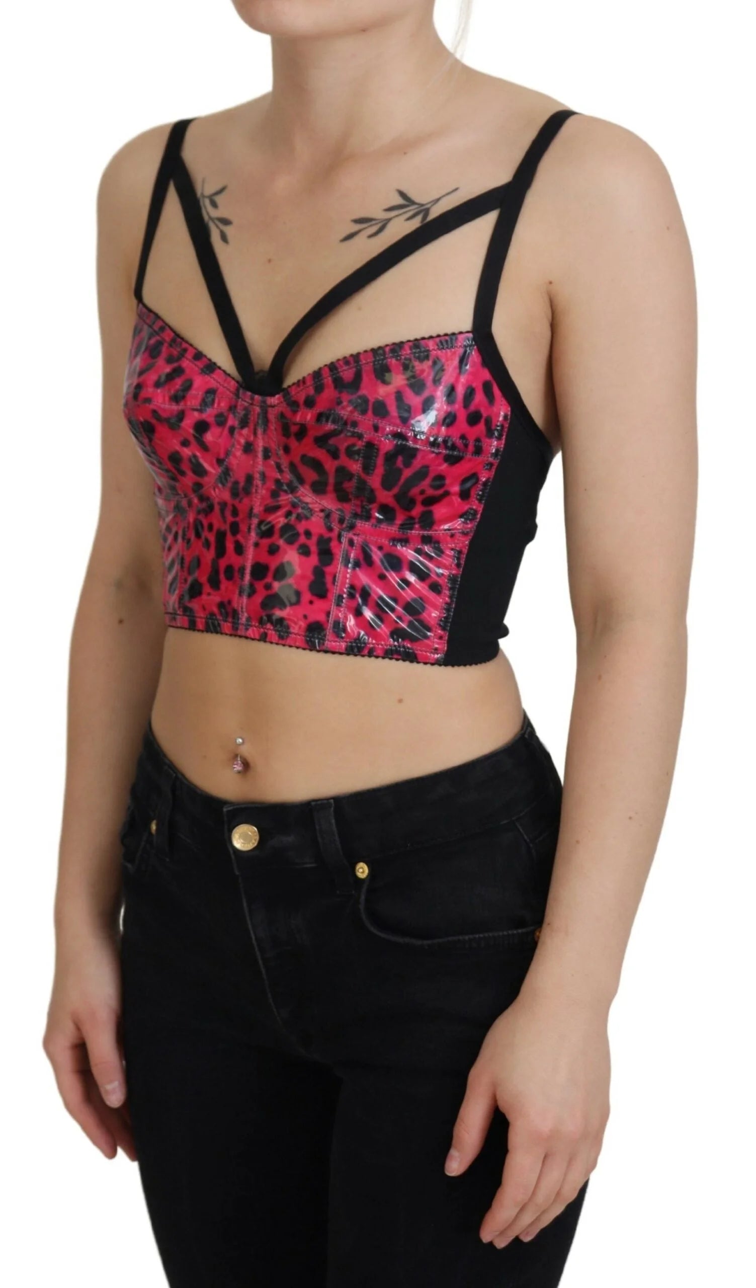 Dolce & Gabbana Pink Leopard Print Cropped Bustier Corset Top - IT40|S - Blouses