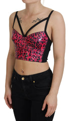 Dolce & Gabbana Pink Leopard Print Cropped Bustier Corset Top - IT40|S - Blouses