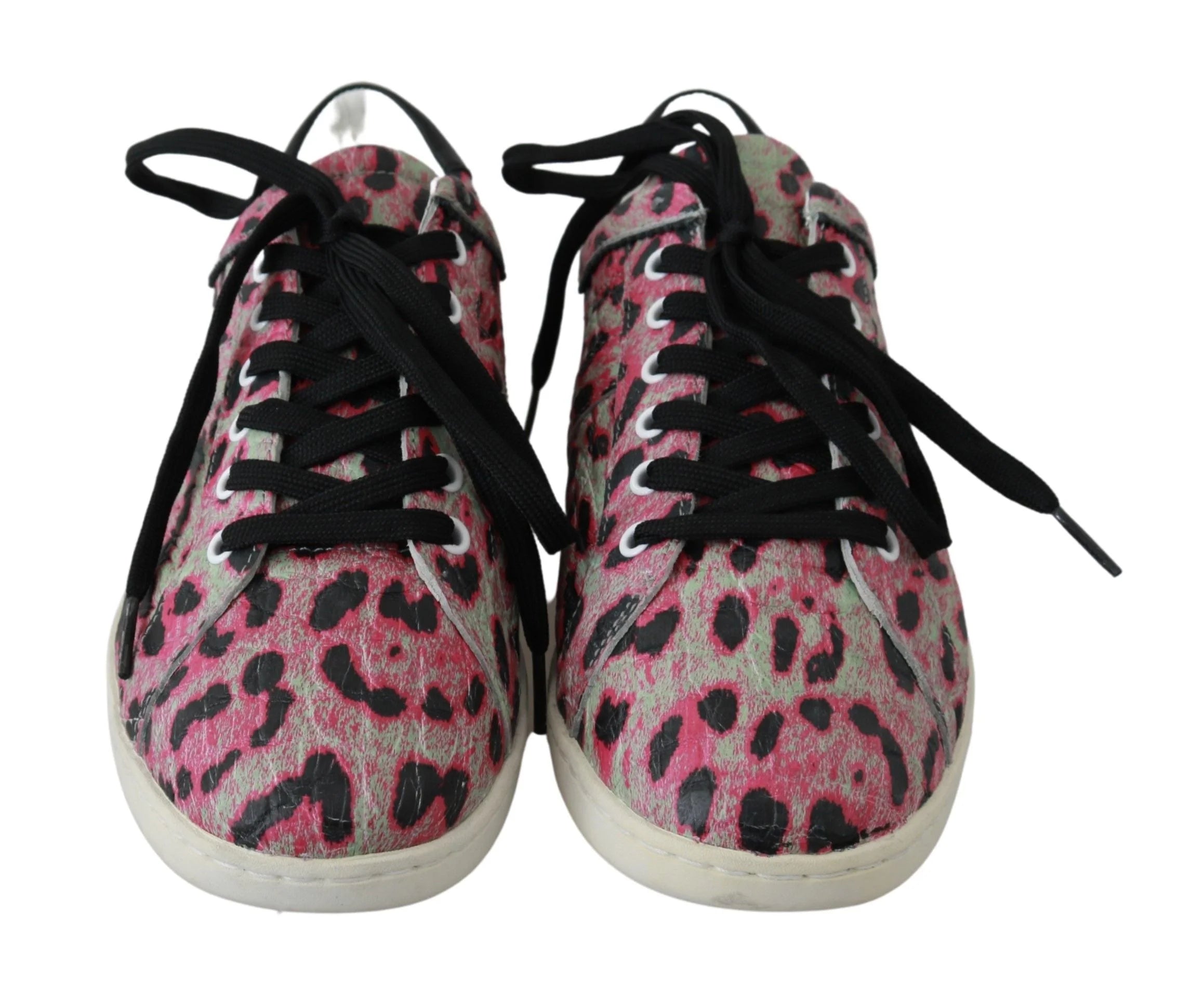 Dolce & Gabbana Pink Leopard Print Training Leather Flat Sneakers - EU42/US9 - Sneakers