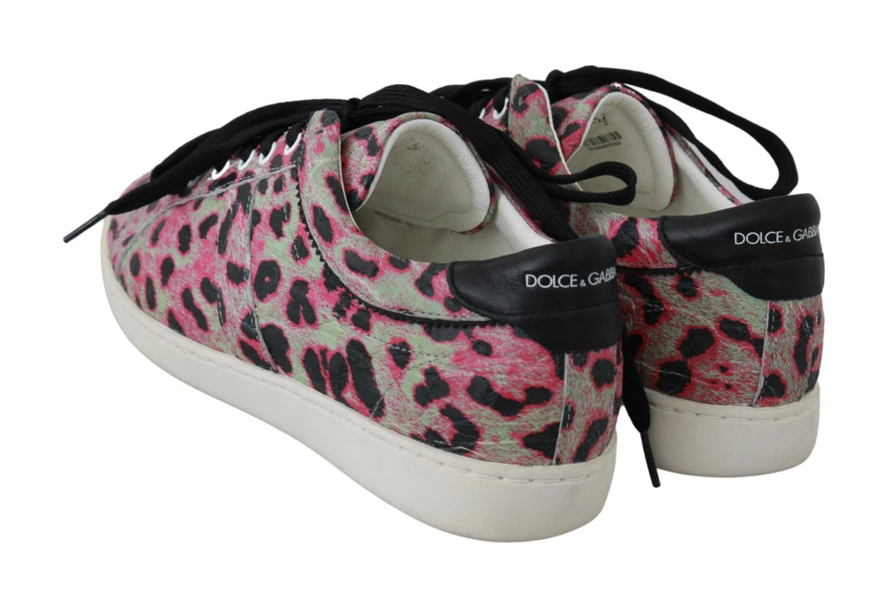 Dolce & Gabbana Pink Leopard Print Training Leather Flat Sneakers - EU42/US9