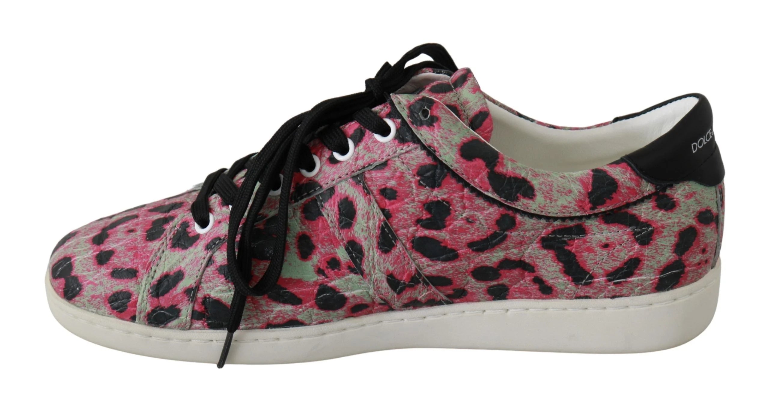 Dolce & Gabbana Pink Leopard Print Training Leather Flat Sneakers - EU42/US9 - Sneakers