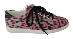 Dolce & Gabbana Pink Leopard Print Training Leather Flat Sneakers - EU42/US9 - Sneakers